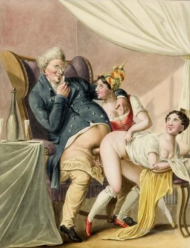 Desnudo Painting - erotische biskarikierende Darstellung eines Mannes beim Verkehr mit doswei Damen Georg Emanuel Opiz caricatura Sexual